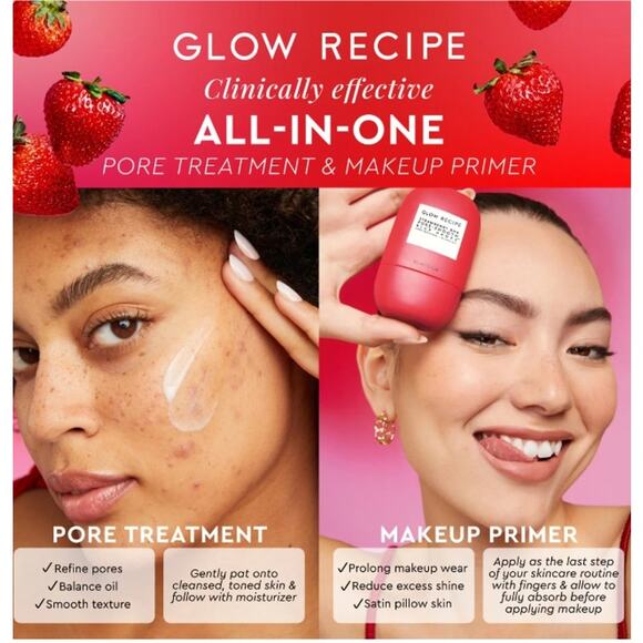 Glow Recipe Strawberry BHA Pore-Smooth Blur Drops 30 ml Treatment Primer New - Picture 3 of 4